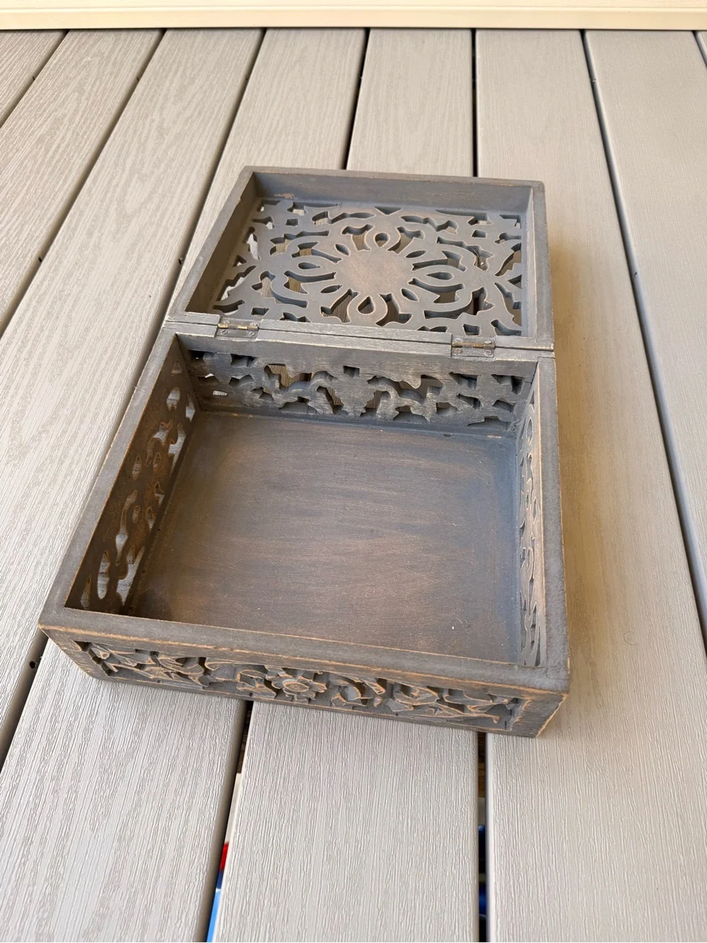 Carved Wood Floral Openwork Keepsake Jewelry Box Made in India